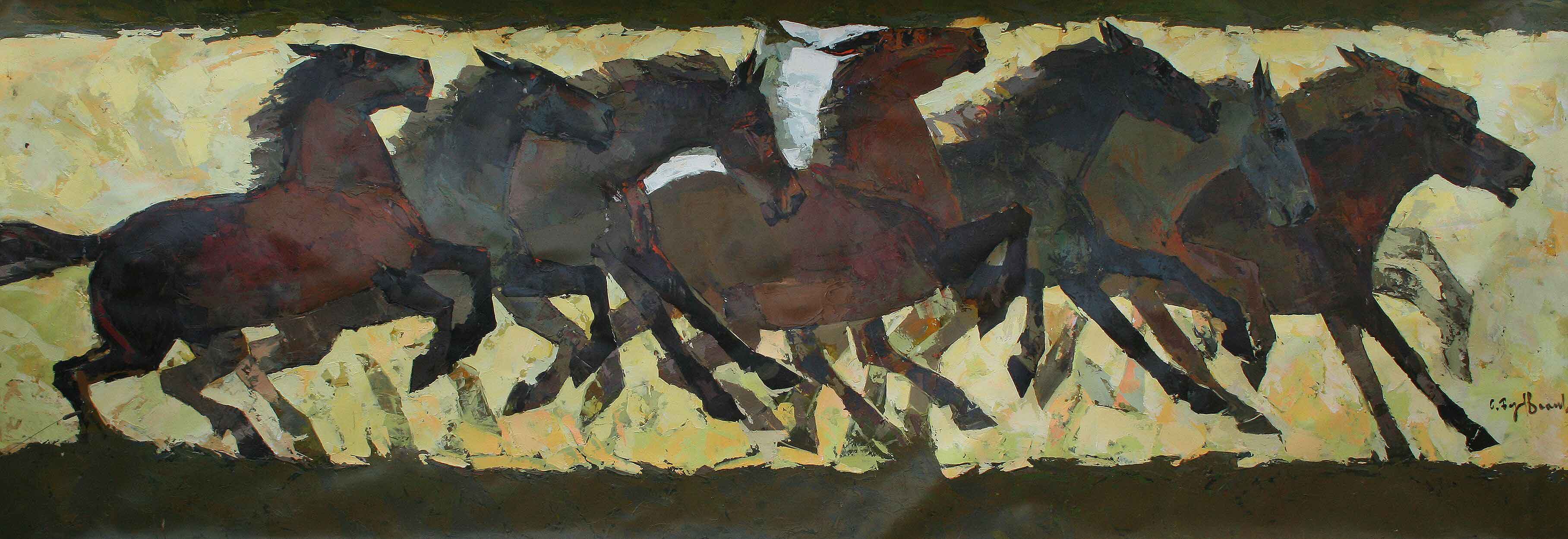 Malerei, die die verschiedenen Positionen eines galoppierenden Pferdes darstellt
